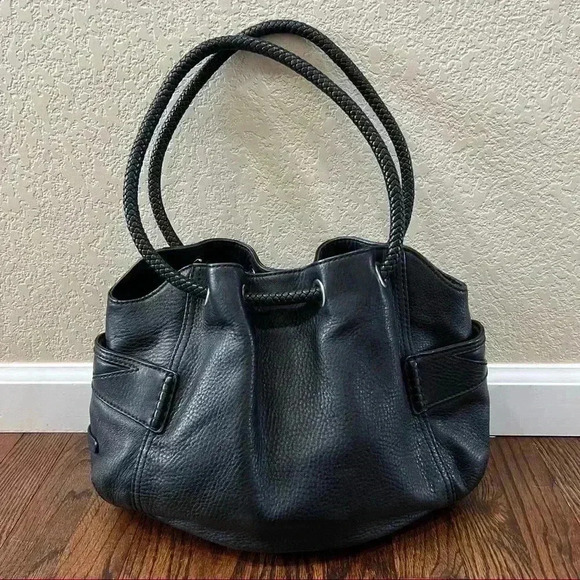 Cole Haan Black Leather Double Handle Side pockets  Shoulder Bag Purse - Picture 1 of 15